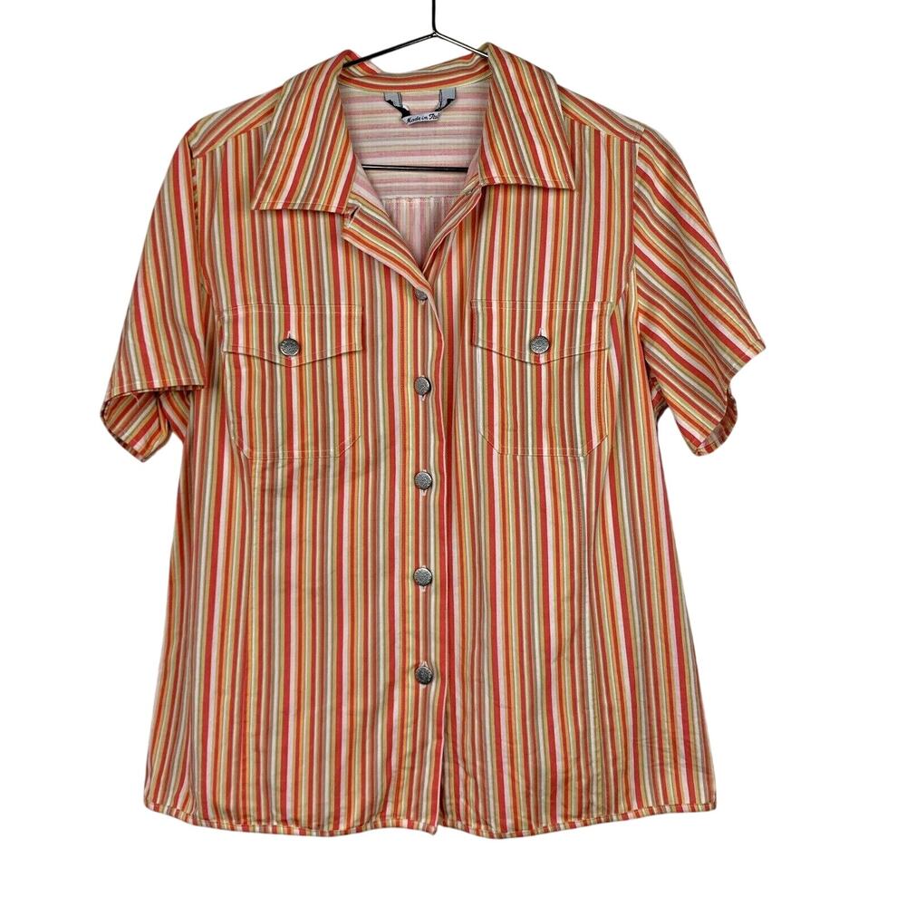 MARINA RINALDI Sport Vertical Striped Short Sleeve Button Up Shirt Jacket L